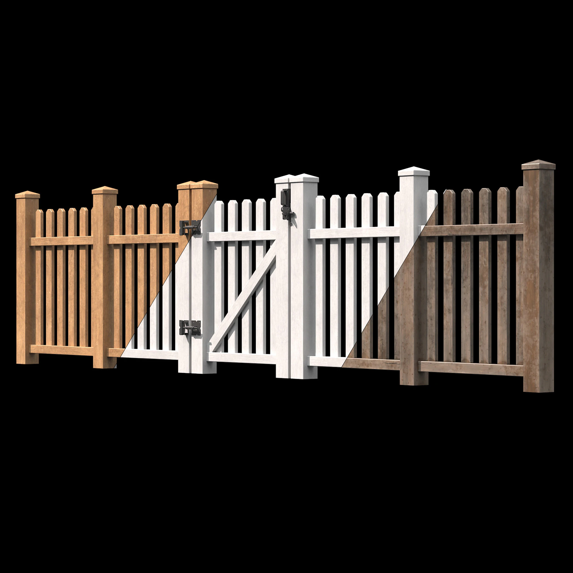 Wooden Fence set PBR 11 3D Model .c4d .max .obj .3ds .fbx .stl .blend 