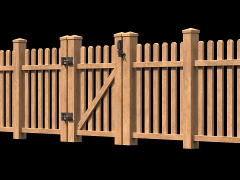 Wooden Fence set PBR 11 3D Model
