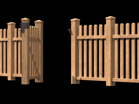 Wooden Fence set PBR 11 3D Model