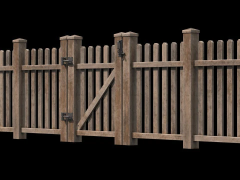 Wooden Fence set PBR 11 3D Model