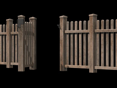 Wooden Fence set PBR 11 3D Model
