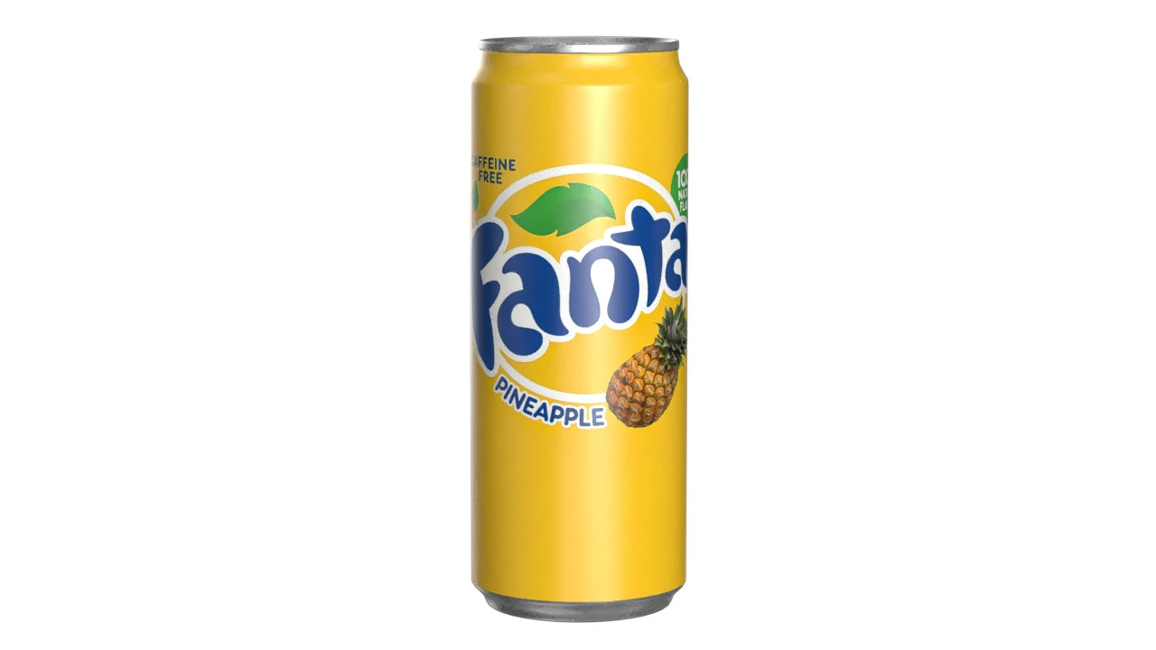 Fanta Pineapple Drink Can Sleek 330ml 07 3D Model .c4d .max .obj .3ds .fbx .stl .blend 