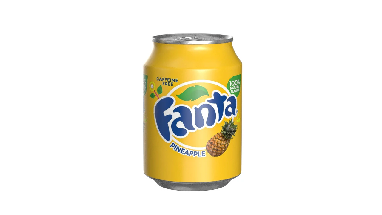 Fanta Pineapple Drink Can 250ml 09 3D Model .c4d .max .obj .3ds .fbx .stl .blend