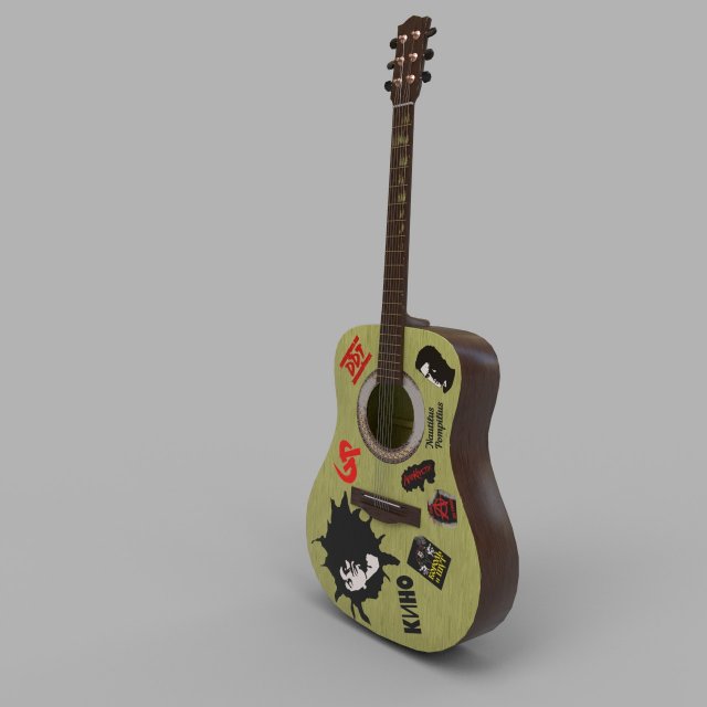 guitar with stickers 3D Model .c4d .max .obj .3ds .fbx .stl .blend 