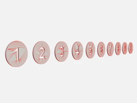 Collection of round numbers red 3D Model
