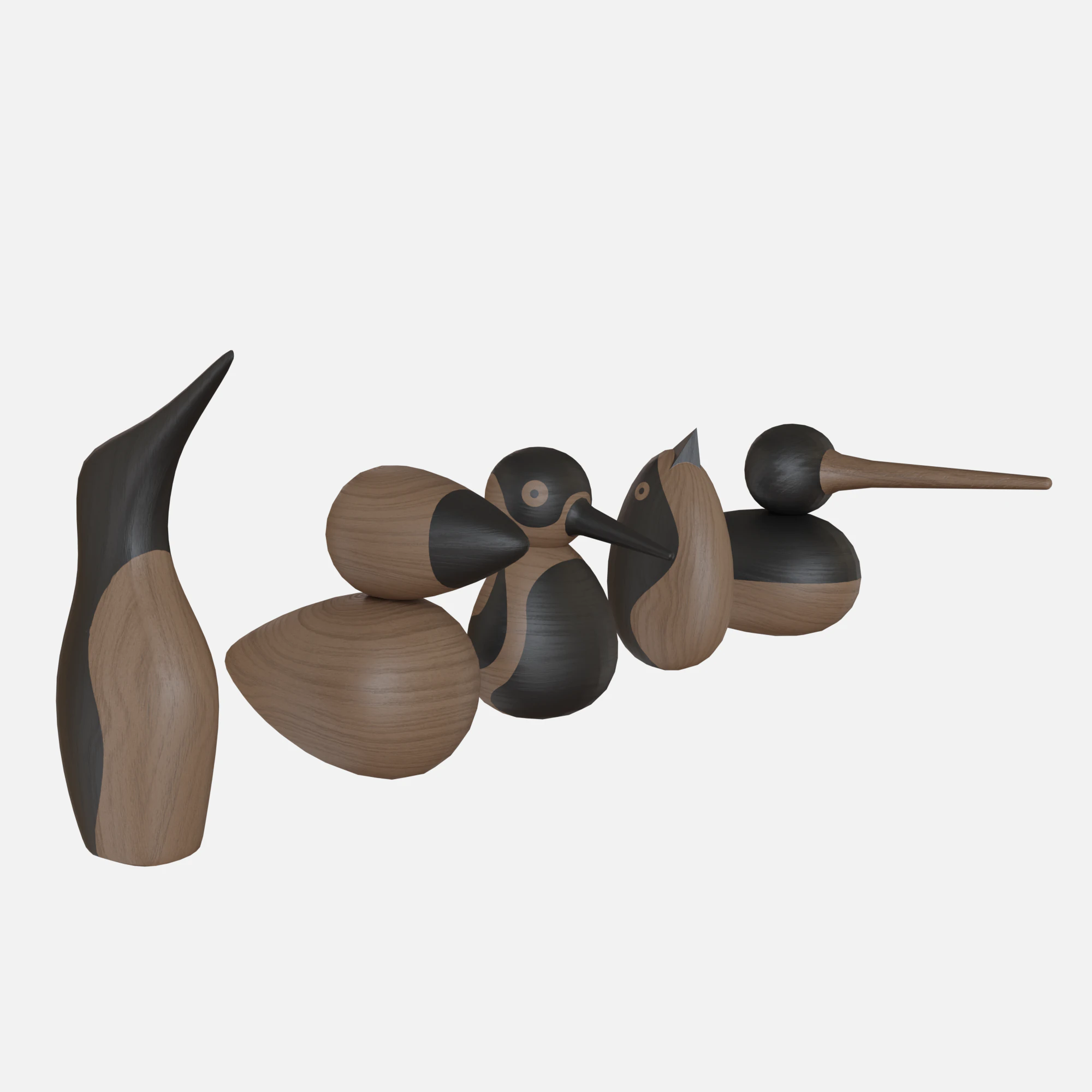 Wood birds collection 5 items 3D Model .c4d .max .obj .3ds .fbx .stl .blend 