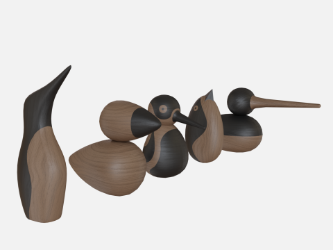 Wood birds collection 5 items 3D 모델