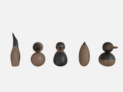 Wood birds collection 5 items 3D Model