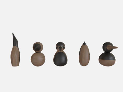 Wood birds collection 5 items 3D Model