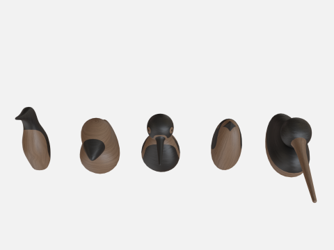 Wood birds collection 5 items 3D Model