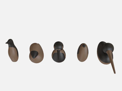 Wood birds collection 5 items 3D Model