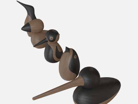 Wood birds collection 5 items 3D Model