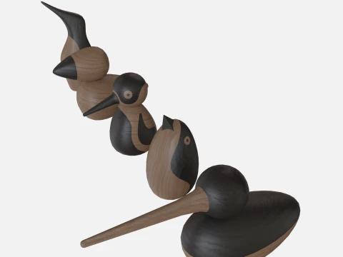 Wood birds collection 5 items 3D Model