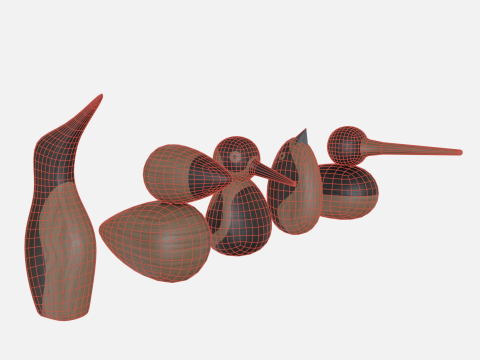 Wood birds collection 5 items 3D Model