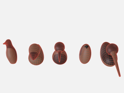 Wood birds collection 5 items 3D Model