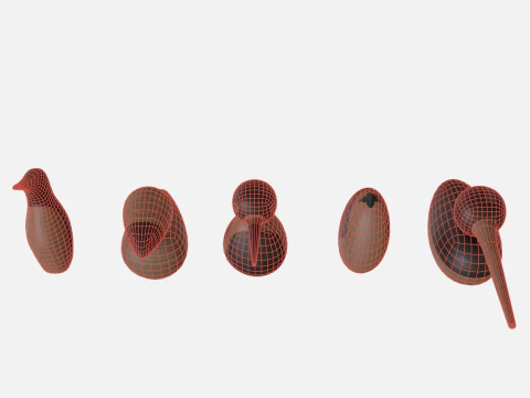 Wood birds collection 5 items 3D Model
