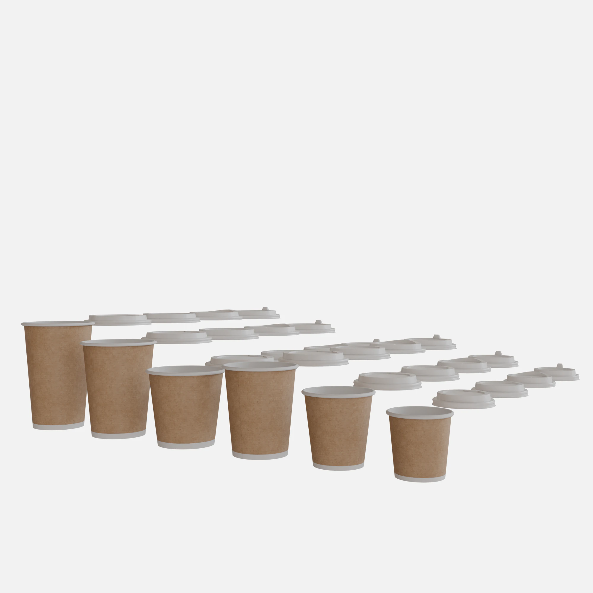 Collection of paper cups brown 6 sizes 3D Model .c4d .max .obj .3ds .fbx .stl .blend 