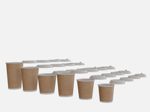 Collection of paper cups brown 6 sizes 3D मॉडल