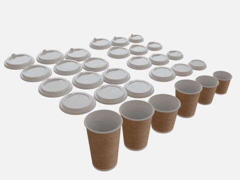 Collection of paper cups brown 6 sizes 3D Model