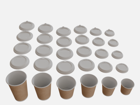 Collection of paper cups brown 6 sizes 3D Model