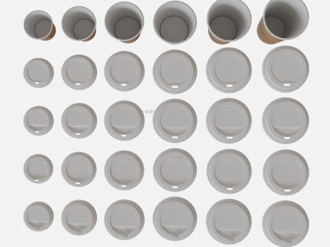 Collection of paper cups brown 6 sizes 3D Model