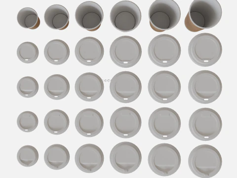 Collection of paper cups brown 6 sizes 3D Model