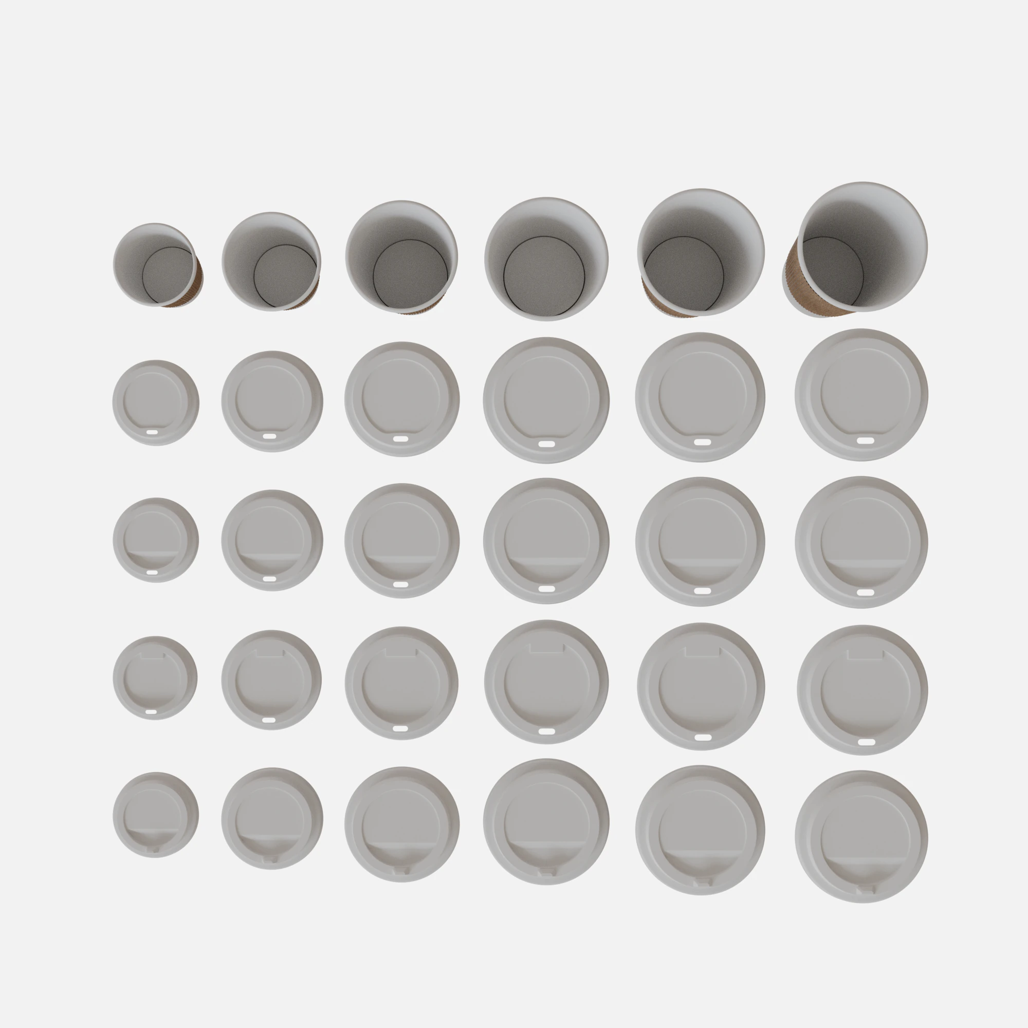 Collection of paper cups with sleeves 6 sizes 3D Model .c4d .max .obj .3ds .fbx .stl .blend 