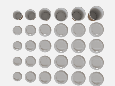 Collection of paper cups with sleeves 6 sizes 3D Модель
