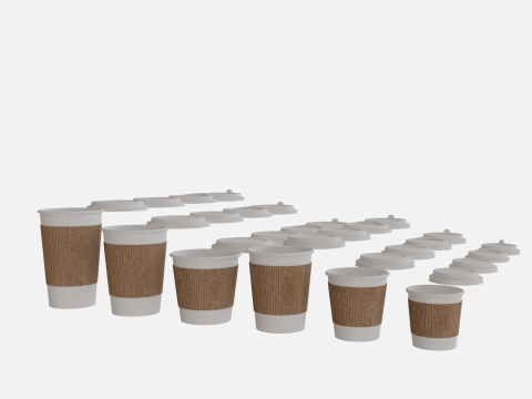 Collection of paper cups with sleeves 6 sizes 3D Модель