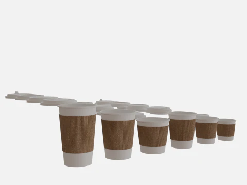Collection of paper cups with sleeves 6 sizes 3D Model
