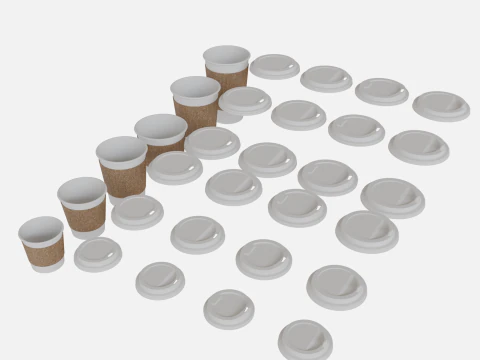 Collection of paper cups with sleeves 6 sizes 3D Model