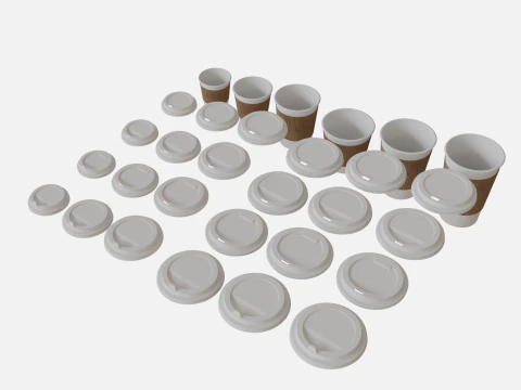 Collection of paper cups with sleeves 6 sizes 3D Model