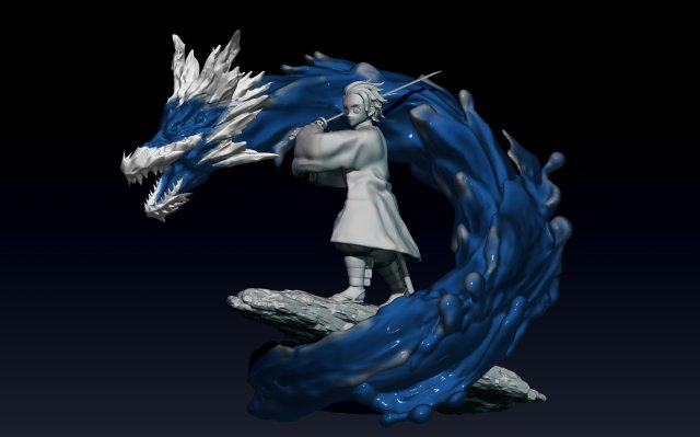 kimetsu no yaiba - demon slayer - tanjiro water stance statue 3Dプリントモデル .c4d .max .obj .3ds .fbx .stl .blend 