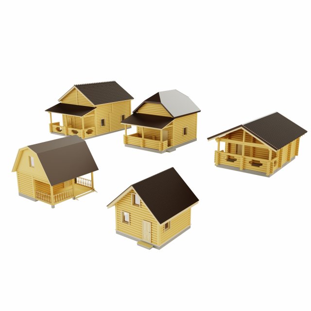 set of wooden houses 5 houses Modelo 3D .c4d .max .obj .3ds .fbx .stl .blend 