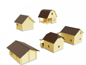 set of wooden houses 5 houses Modelo 3D