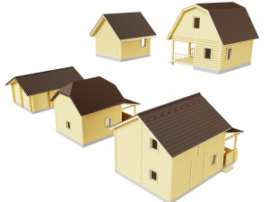 set of wooden houses 5 houses Modelo 3D