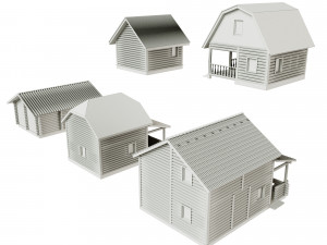 set of wooden houses 5 houses Modelo 3D