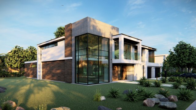 Residential house with swimming pool 3D 模型 .c4d .max .obj .3ds .fbx .stl .blend 