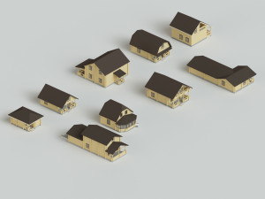 set of 9 wooden houses 3Dモデル