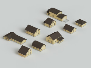 set of 9 wooden houses 3D Модель