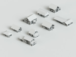 set of 9 wooden houses 3D Модель