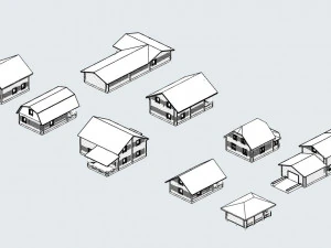 set of 9 wooden houses 3D Model