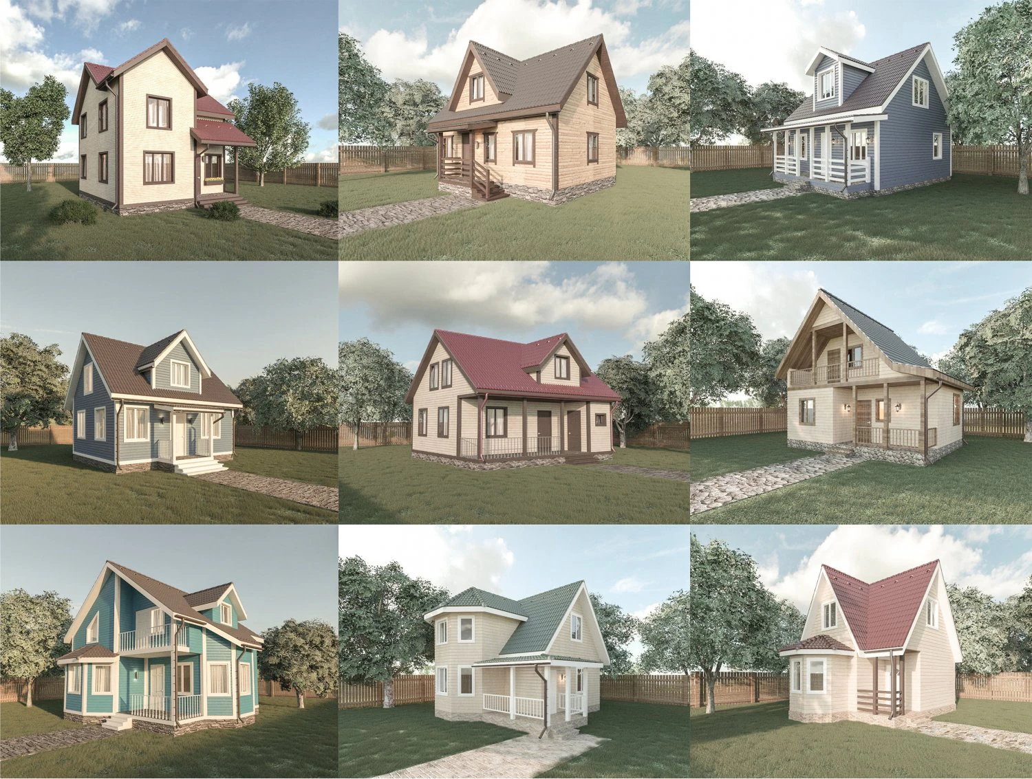 Set of 9 wooden houses 3D Model .c4d .max .obj .3ds .fbx .stl .blend 