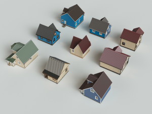 Set of 9 wooden houses Modello 3D