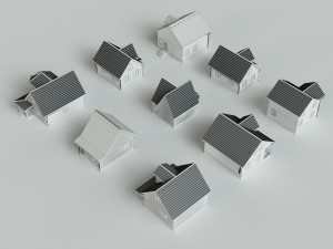 Set of 9 wooden houses Modello 3D