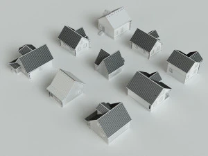 Set of 9 wooden houses 3D Model