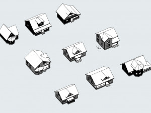 Set of 9 wooden houses Modello 3D
