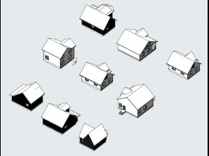 Set of 9 wooden houses Modello 3D
