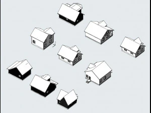 Set of 9 wooden houses 3D Model