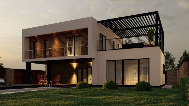 Modern Residential house 3D Model .c4d .max .obj .3ds .fbx .stl .blend 